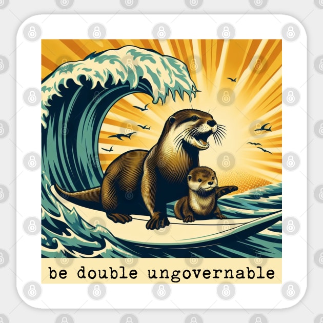 be double ungovernable 841 surfing otter with baby Sticker by REDWOOD9